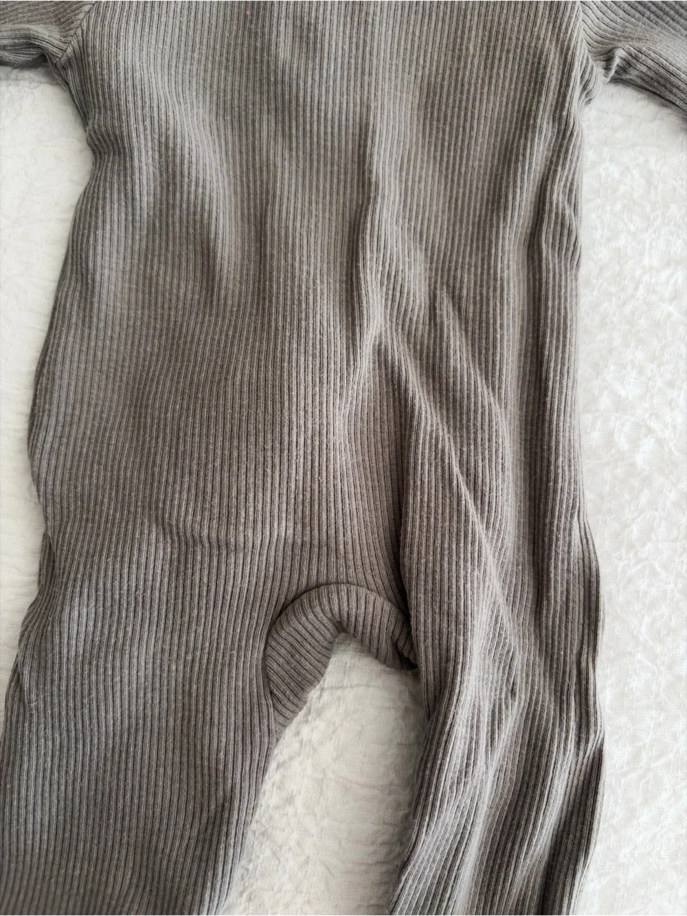 Baby Ribbed Footed One-Piece Jumpsuit in Taupe